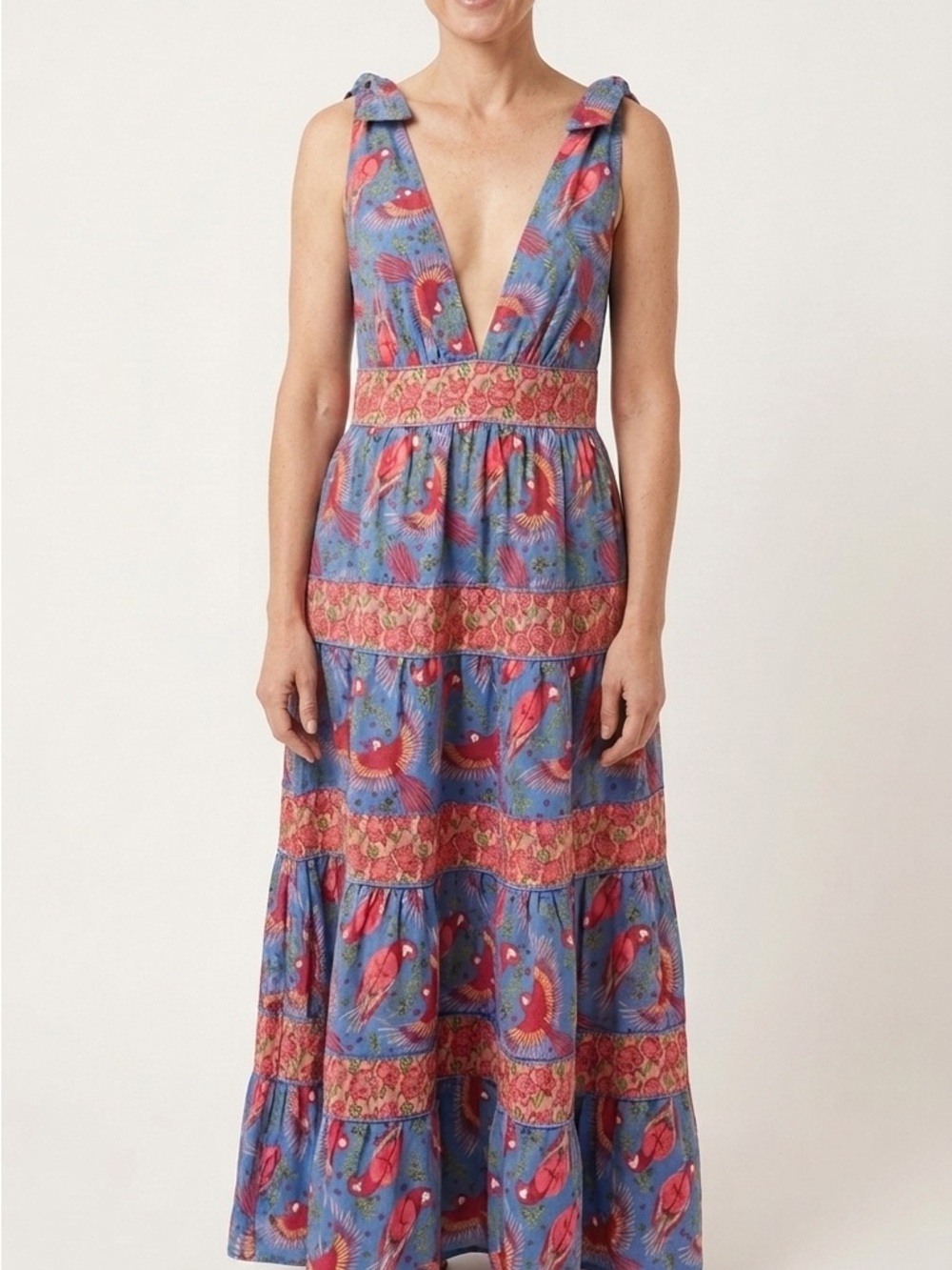 House of Harlow Emily in Paris Pink and Blue Sundress Plunge Neckline.